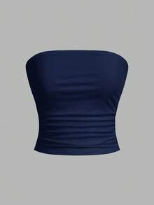 SHEIN EZwear 3件套女士休闲褶皱露脐吊带背心套装 - 彩色 - 查看 6