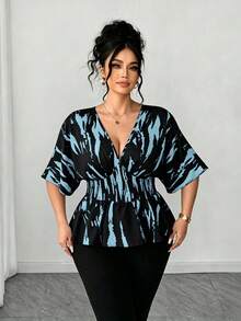 SHEIN Elenzya Áo thun nữ cỡ lớn cổ chữ V tay raglan, kiểu dáng thường ngày, phù hợp cho đi chơi, dự tiệc và đi làm. - Nhiều màu - Xem 6