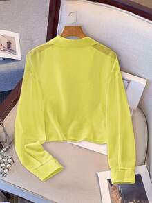 GlowEve Chiffon Pocket Button Women's Short Sleeve Blouse - Mustard Yellow - View 2