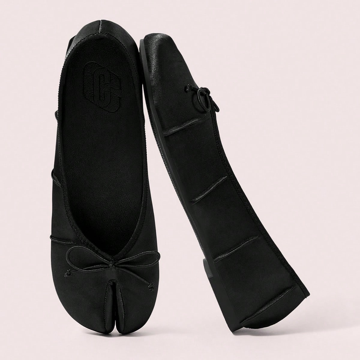 Zapatos planos de punta redonda con pliegues de satén negro, estilo japonés clásico vintage, casuales y lindos para vacaciones y viajes