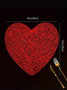 Bộ 4 tấm lót bàn hình trái tim chủ đề Ngày Valentine, chịu nhiệt và chống trượt, trang trí trung tâm bàn ăn, thích hợp cho các bữa tiệc lễ hội, đám cưới, trang trí Ngày Valentine, ngày tựu trường. - Đỏ - Xem 3