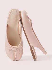CUCCOO DOLLMOD WomenShoes Pink Round Toe Bow Classic Retro Style Split-Toe Pinch Shoes Flat Shoes Hollow Heel Basic Commuter Style Street Style - Pink - View 1