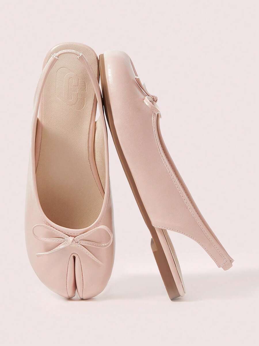 CUCCOO DOLLMOD WomenShoes Pink Round Toe Bow Classic Retro Style Split-Toe Pinch Shoes Flat Shoes Hollow Heel Basic Commuter Style Street Style - Pink - View 1
