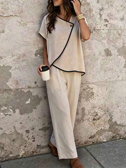 Breezaya High-End Design With Color Blocking For A Relaxed And Casual Look, Perfect For Spring And Summer, Especially Suitable For The Beach. This Elegant Women's Shirt Is Perfect For Vacations, Holidays, And Summer Outings. It's Also Suitable For Y2K Fashion, Spring, Summer, Back-To-School Seasons, And The Seaside. It's Apricot-Colored And Suitable For Women.Festival,Formal,Business,Graduation Season Attire, Fashionable Casual Commuter Wear, Business Office Wear, Versatile And Stylish Everyday Casual Wear, Urban Teacher's Professional Attire