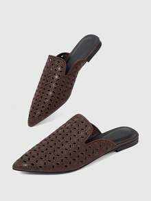 Sleekvia Women's Casual Versatile Commuter Hollow Embroidered Pointed Shoes - Coffee Brown 2 - View 6