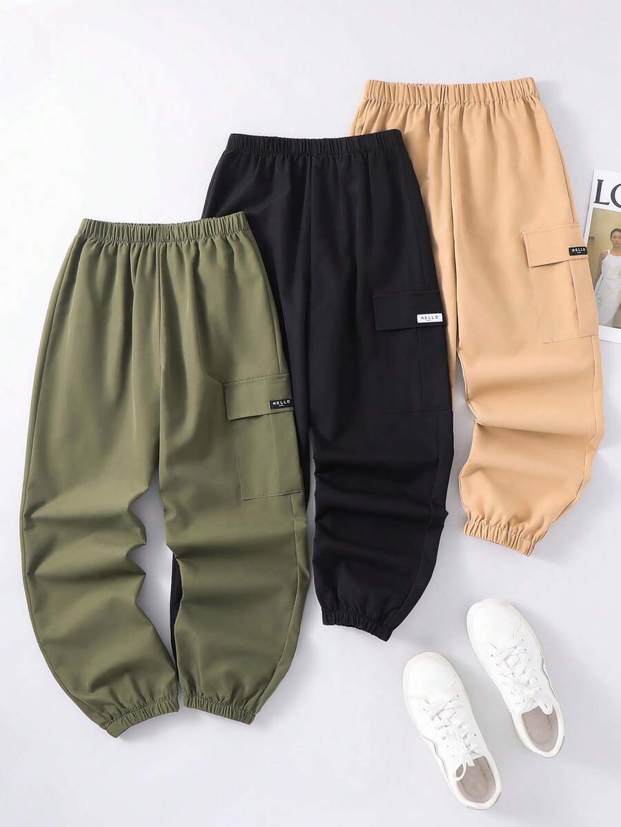 SHEIN Tween Boy Casual Solid Color Cargo Pants - Multicolor - View 1