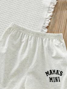 Cozy Pixies Bộ 2 món gồm áo thun ngắn tay cổ tròn in chữ và quần short cạp chun cho bé trai và bé gái, trang phục thường ngày mùa xuân/hè. - Xám - Xem 7