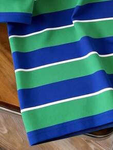 Manfinity Joysei Men's Retro College Style Blue & Green Striped Polo Shirt, Young & Fashionable, Suitable For Daily Wear - Multicolor - View 4
