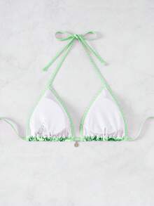 Swim Vcay Áo bikini cổ yếm họa tiết ngẫu nhiên mùa hè dành cho nữ VCAY - Màu xanh Bạc hà - Xem 2