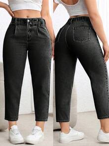 EMERY ROSE Quần jeans lửng dáng ôm, có túi và khóa kéo, đa năng dành cho nữ, thời trang cỡ lớn, xếp ly, có túi. - Xám - Xem 1