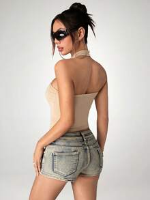 SHEIN ICON 女士时尚几何印花无袖度假背心 - 杏色 - 查看 2