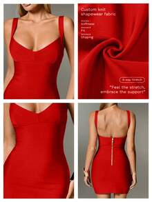 Nuvra Sexy Black Knit Spaghetti Strap Sleeveless Mini Dress, Bodycon Party Holiday Dress For Women - Red - View 2