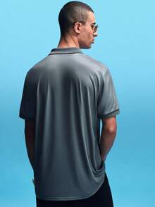 NobleFwd Áo sơ mi polo tay ngắn in hình sư tử cho nam, mùa hè/đi làm - Màu xám đen - Xem 2
