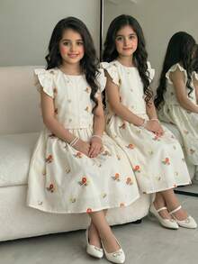 Young Girl Casual Round Neck Ditsy Floral Sleeveless Top And Mini Skirt Set,Elegant 2-Piece Outfit For School,Parties,Gatherings,Spring/Summer - Multicolor - View 1