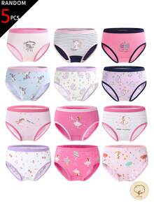 SHEIN 5条/包 女童可爱独角兽仙女印花纯棉内裤，四季皆宜 - 彩色 - 查看 3