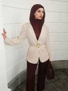 Mulvari Thắt lưng kim loại thanh lịch dành cho áo khoác vest nữ. - Màu Khaki - Xem 4