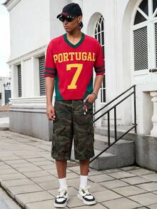 GALLERY FADE 男士休闲街头风多口袋做旧迷彩牛仔短裤 - 軍綠色 - 查看 8