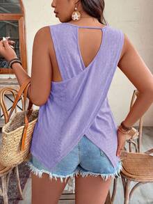 SHEIN Clasi Áo tank top cỡ lớn dành cho nữ, thích hợp mặc mùa hè, đi nghỉ mát, đi làm hàng ngày, chất liệu vải có họa tiết, thiết kế lưng chéo khoét lỗ. - Màu tím - Xem 6