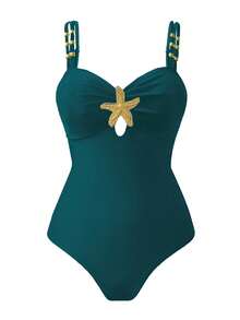 Swim Oasis Bộ đồ bơi liền thân 2 mảnh dành cho nữ, họa tiết ngôi sao năm cánh, dễ thương, thích hợp cho kỳ nghỉ hoặc du lịch. - Màu xanh lá cây đậm - Xem 3
