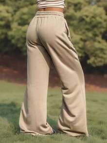 WanderVale Pantalones anchos casuales de cintura con cordón para mujer - Gris - Ver 2