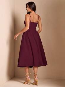 SHEIN BAE 优雅女士吊带长款蓬蓬裙，适合日常约会、外出、夜店、派对、秋季穿着。 - 紫紅色 - 查看 2