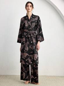 Ocili 女士豹纹长袖宽松睡袍 - 粉色 - 查看 4