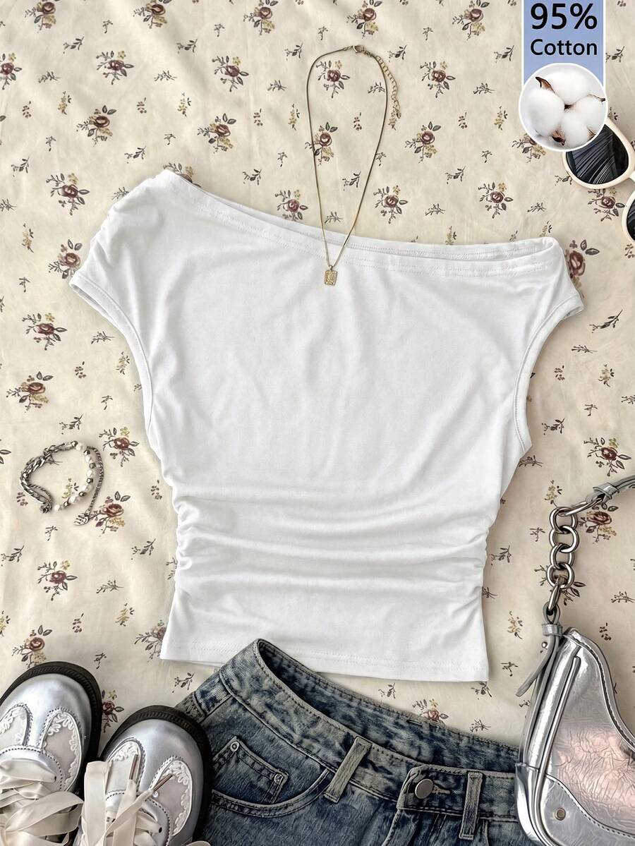 SHEIN Attitoon 95%纯棉白色衬衫，适合夏季穿着 - 白色 - 查看 1
