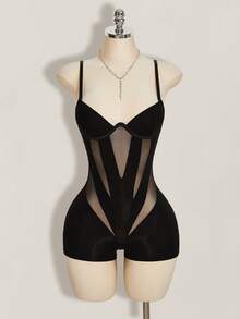 SHEIN ICON Bộ jumpsuit hai dây gợi cảm, màu trơn, chất liệu lưới phối ren, dành cho nữ, thích hợp đi dự tiệc mùa hè Y2K (phong cách thập niên 2000), kiểu dáng câu lạc bộ, Coachella. - màu đen - Xem 6