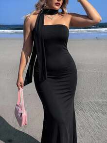Casual Slim Fit Long Dress For Plus Size Women, Summer Vacation Cruise Travel Beach Sunbathi Body Fit Long Dress New Arrival Women Dress Greece Vacation Outfits Women - Multicolor - View 1