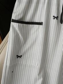 Everyssa 女士宽松休闲蝴蝶结条纹高腰口袋细节直筒裤，夏季 - 彩色 - 查看 7