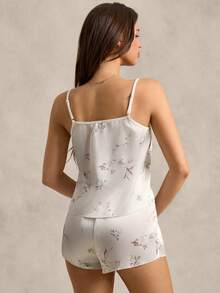 EverLounge Conjunto de pijama de cetim com estampa floral / conjunto de pijama branco - Branco - Ver 2