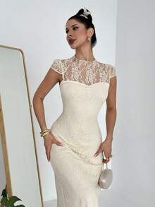 Firerie Đầm dạ hội thanh lịch, tinh tế, lãng mạn dành cho nữ, thích hợp dự tiệc cưới, hở lưng, chất liệu jacquard. - trắng - Xem 7