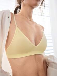 Ocili 无缝罗纹弹力无钢圈文胸，舒适女士内衣 - 黃色 - 查看 7