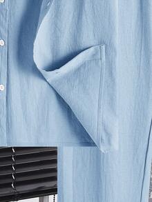 SHEIN Ensemble 2 pièces chemise à manches courtes et pantalon pour adolescents, col montant, décontracté, ample, polyvalent et confortable, rapport qualité-prix intéressant - Bleu ciel - Voir 7