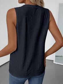 EMERY ROSE Áo tank top nữ cổ tròn không tay, chất liệu vải dệt họa tiết, thích hợp mặc mùa xuân/hè. - Màu xanh lam - Xem 2