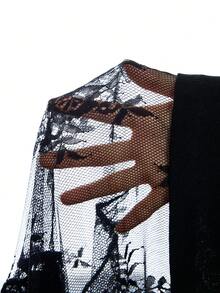 LYSMO 透视蕾丝拼接性感优雅连衣裙 - 黑色 - 查看 9