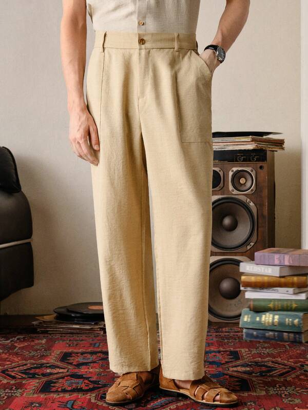VeloEdit Pantalones casuales de color caqui para hombres con bolsillos y cierre de botones para ir al trabajo, beige, pantalones de trabajo holgados de estilo italiano, corte , cargo de verano y utilidad