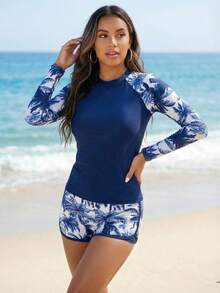 Quần bikini nữ mùa hè in hình cây cọ - Màu xanh lam - Xem 6