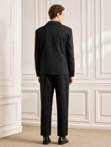 Officeau Men's Casual Blazer Suit Set Including Lapel NeckJacket And Pants, Versatile For Spring And Autumn - Black - View 2