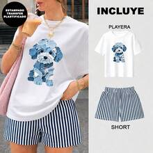 2 Playera Blanca con Short Rayas Azul Marino con Blanco