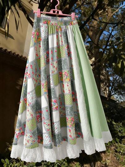 Sweetra Chân váy nữ cỡ lớn in hoa, viền ren, kiểu dáng thường ngày, đa năng.
