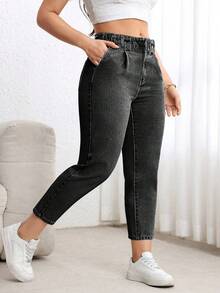 EMERY ROSE Quần jeans lửng dáng ôm, có túi và khóa kéo, đa năng dành cho nữ, thời trang cỡ lớn, xếp ly, có túi. - Xám - Xem 6
