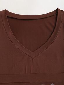 Sweetra Áo crop top ngắn tay cổ chữ V kiểu Pháp cổ điển, chất liệu lưới thêu họa tiết, thắt eo, gợi cảm dành cho nữ, thích hợp mặc mùa hè. - Cà phê nâu - Xem 4