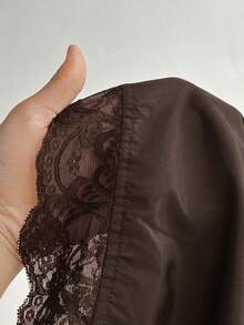 Maweii Plus Size Loose Lace Patchwork Bow Shorts - Brown - View 6