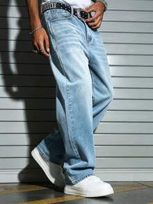 Manfinity EMRG Quần jeans ống rộng dáng thường ngày dành cho nam, kiểu dáng wash ombre. - Rửa nhẹ - Xem 3