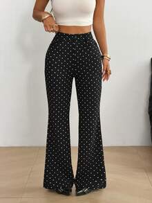 SHEIN EZwear 女士黑色波点喇叭裤 - 黑色 - 查看 2