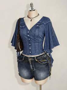 SHEIN ICON Áo thun nữ cỡ lớn cổ chữ V, kiểu dáng thường ngày, đa năng. - Nhiều màu - Xem 4