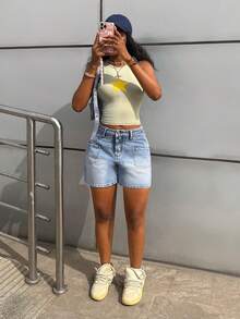 StreetHx Shorts vaqueros versátiles y casuales de moda para mujer, de verano - Lavado ligero - Ver 7