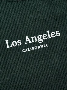 SHEIN EZwear Letter Graphic Ribbed Knit Tank Top - Dark Green - View 5