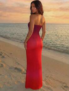 Aloruh Damen Neuer Sommer Urlaub Seestern Batik Farbverlauf Mesh Muster Maxikleid mit Schlitz, geeignet für Urlaub, Date, Abendparty, Strand - Verschiedenfarbig - Übersicht 2